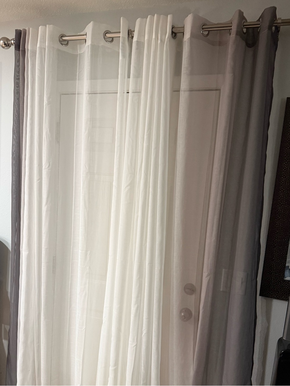 Sheer Window Curtain Panel Set in White and Gray - Home Accents
